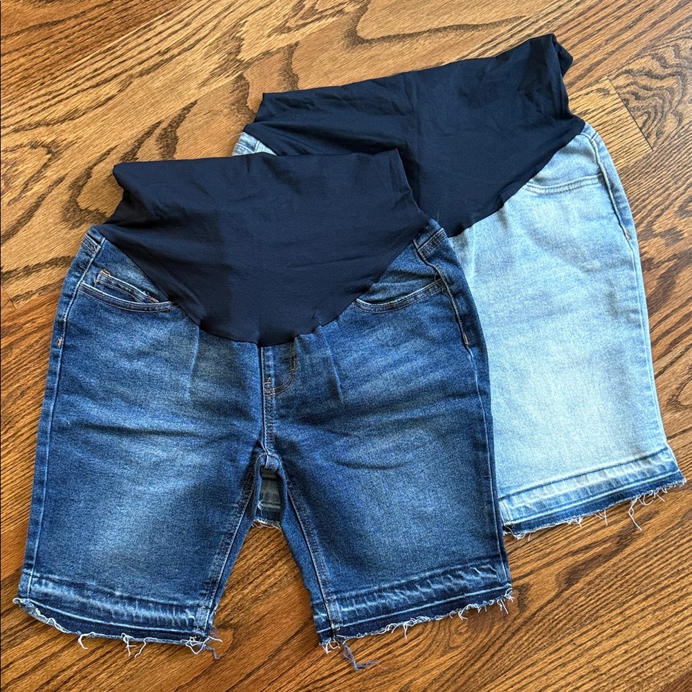 Denim Maternity Shorts - Blue and Light Blue